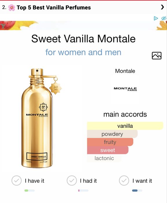 Sweet Vanilla, Montale