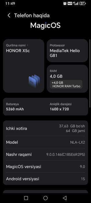 Honor X5c sotladi 64 Gb