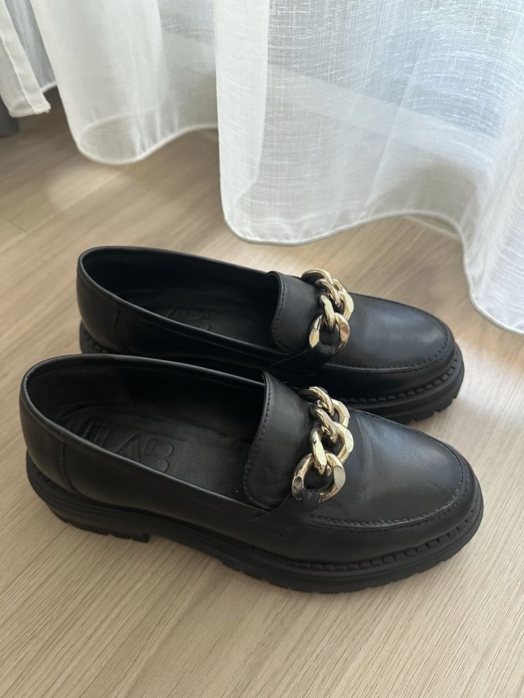 Mocasini negri piele naturală/leather loafers