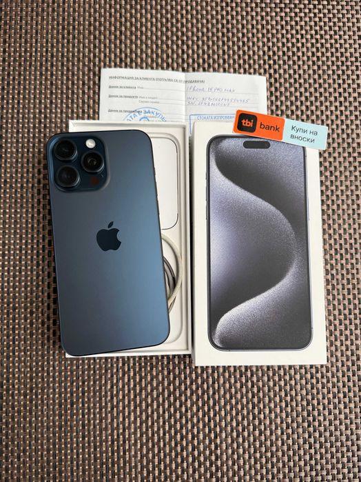 КАТО НОВ! iPhone 15Pro MAX Лизинг от 50лв/м blue Titanium 256 син ГАР