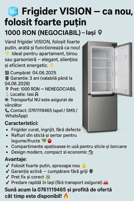 Vând frigider Vision