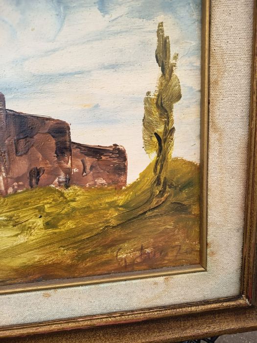 Tablou Vechi Pictat Și Semnat Peisaj Castel Din Italia