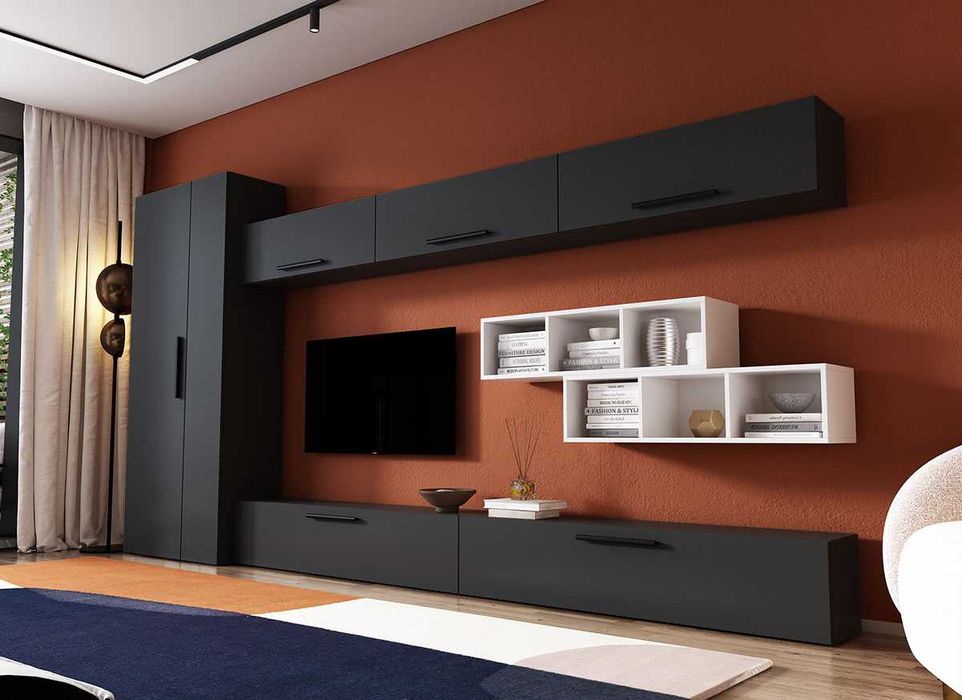 Living Pati 124 – Mobila Sufragerie Gri Antracit + Alb