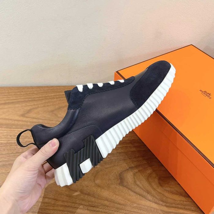 Scarpe sportive negre și albe cu piele Hermes, mărimi de la 36 la 44