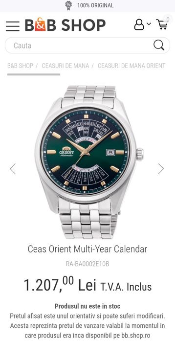 Ceas ORIENT Multi-Year Calendar RA-BA0002E10B; ORIGINAL, acte, sigilat