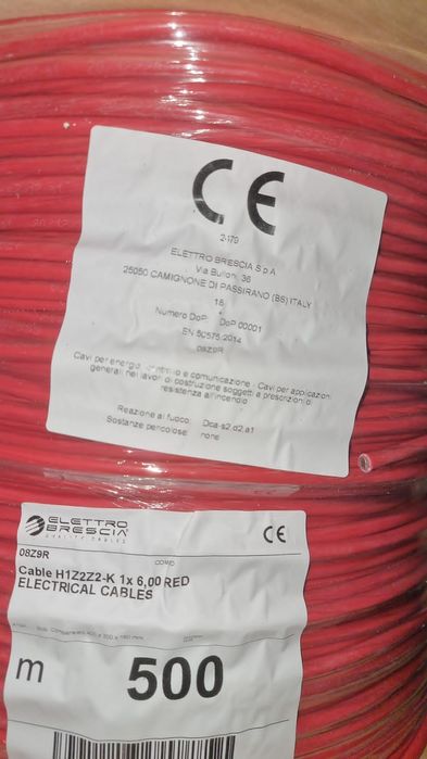 Соларен кабел 1х6мм2-ролки по 500м.