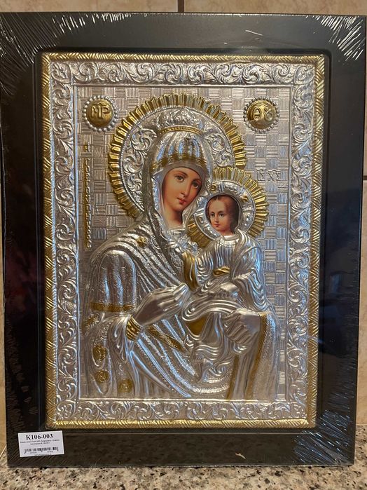 icoana veche  icoana argintata maica domnului dim 30x40 icoana veche