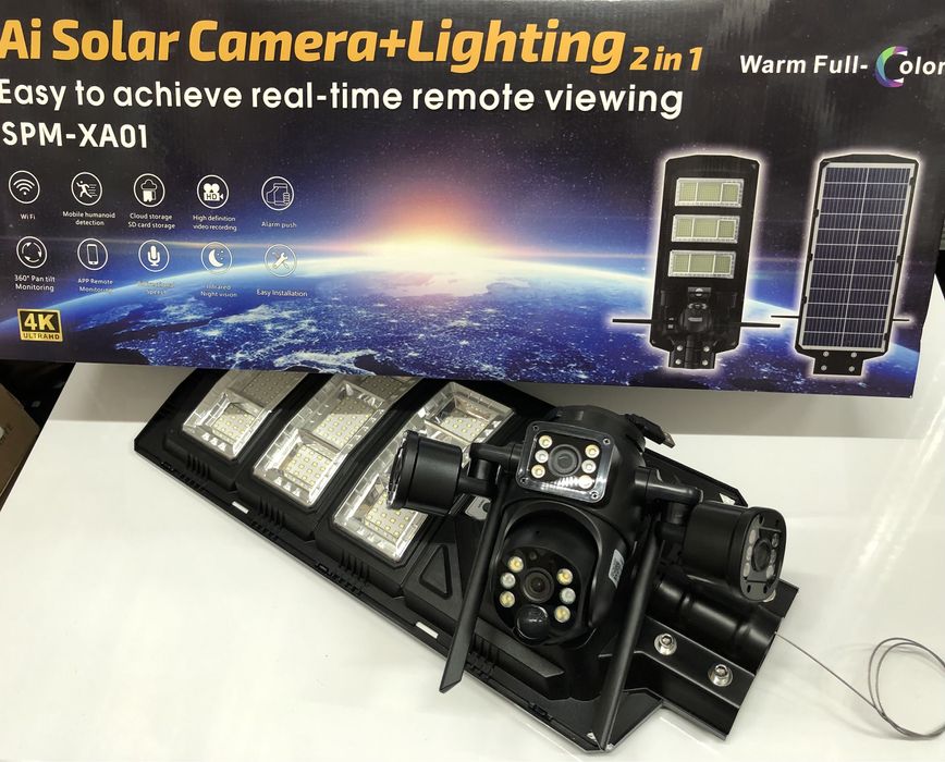 Camera Video 4G Sim Lampa Proiector Solara Supraveghere 12Mp Smart AI