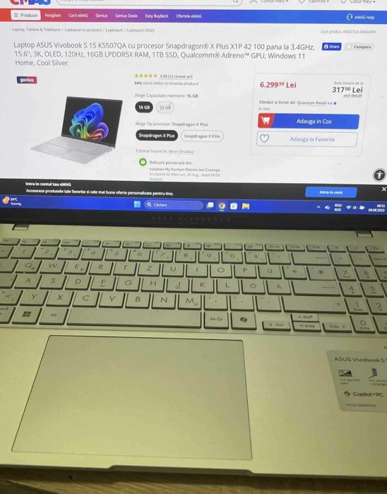 Laptop ASUS Vivobook S15 OLED Qualcomm Snapdragon XPlus 15.6" 16GB SSD