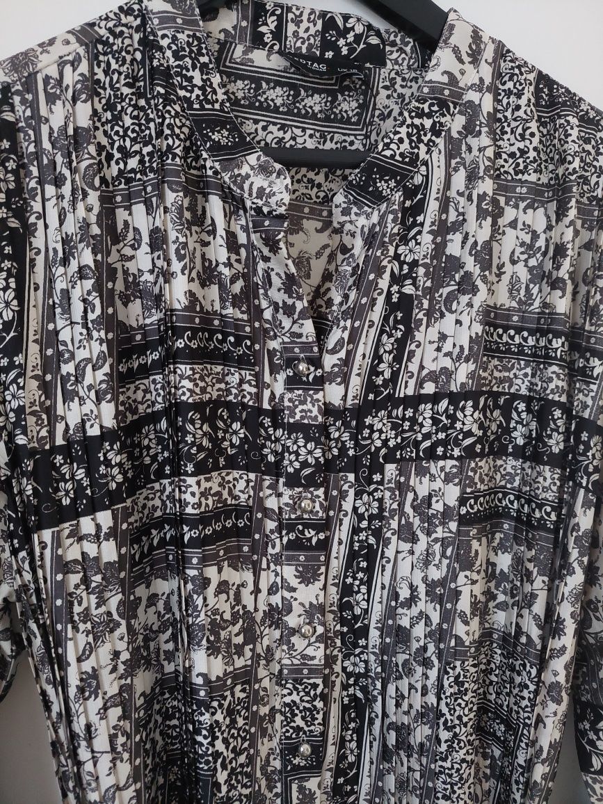 Rochie lunga,eleganta, imprimeuri alb negru, tulle jos, marimea 42-44