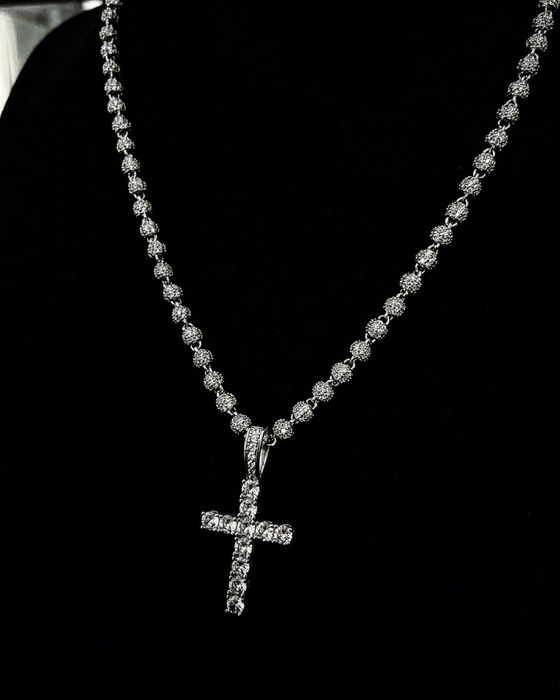 Colier Diamond Beads Din Inox & Aur Alb cu Pietre Carbon Diamonds