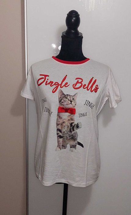 Tricou alb cu pisica si clopotei