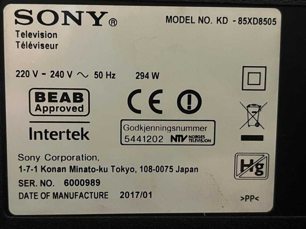 Smart TV Sony 215 cm Model KD - 85XD8505