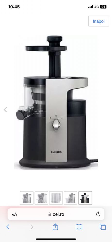 Storcator de fructe si legume cu melc Philips