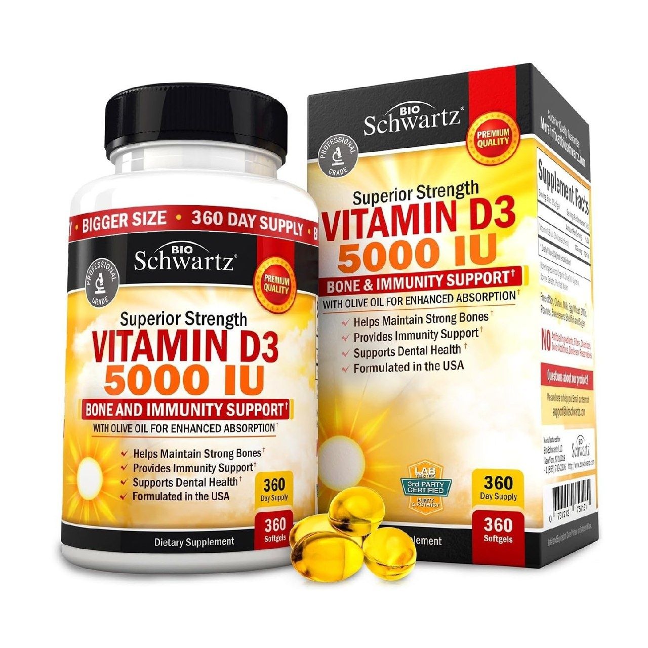 Витамин D3, 5000 МЕ (125 мкг), натуральная добавка для поддержки иммун
