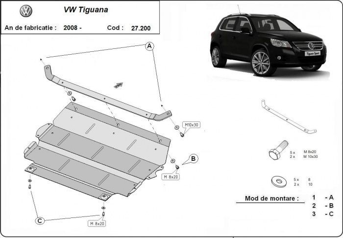 Scut metalic pentru motor VW Tiguan 2007-2015 - otel 2mm