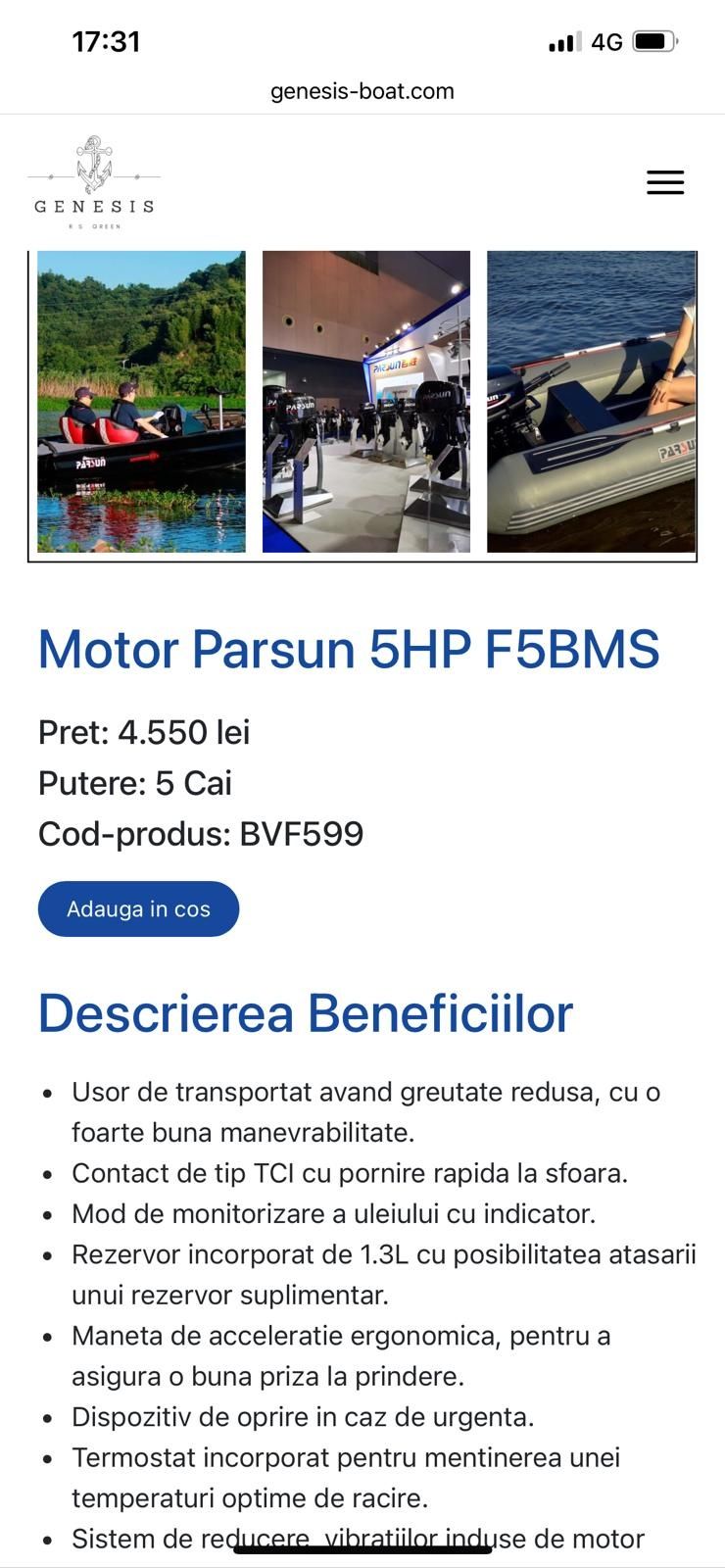 Barca gonflabila cu motor de 5 CP