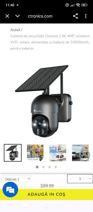 Camere de securitate Ctronics 2.5K 4MP, wireless, WiFi, solare, alimen