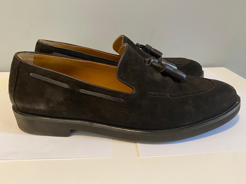 Mocasini MASSIMO DUTTI din piele intoarsa, maro, 43, stare excelenta