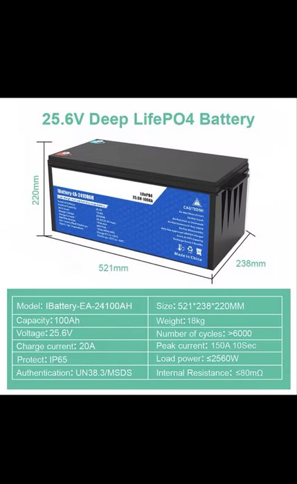 Baterie LifePo4 24v 100ah pt sisteme solare, rulote sau cabane