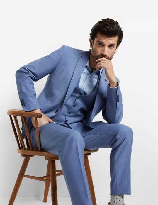 Sacou blazer slim 46 S premium Cinque NOU lana respirabila bleu ciel