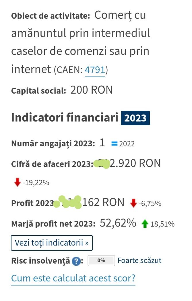 Vând afacere online, companie cu profit substantial