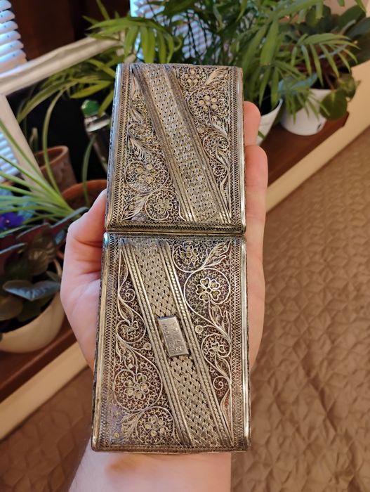 Уникална антикварна сребърна филигран табакера (музеен експонат)