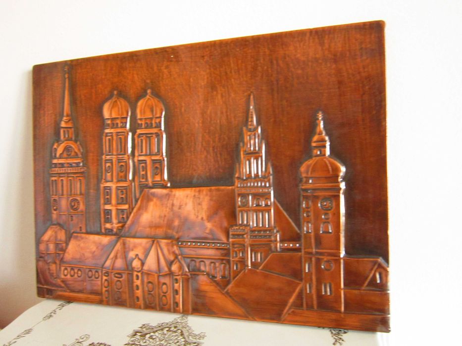 tablou Catedralele Germaniei handmade cupru pe lemn 1960