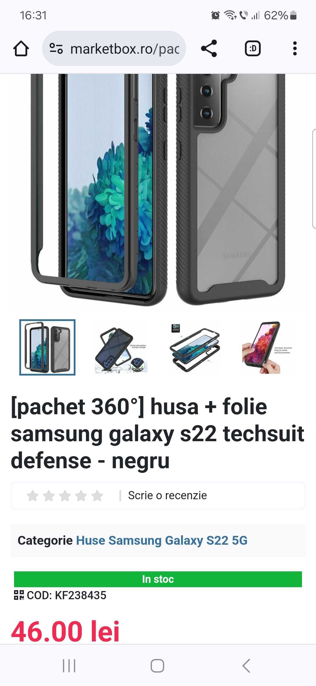 pachet 360°] husa + folie samsung galaxy S22, techsuit defense - negru