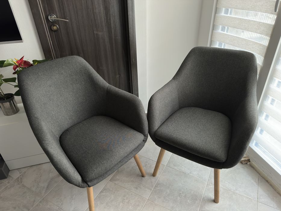 2 бр Кресло UDSBJERG сив текстил/краченца от масивен дъб