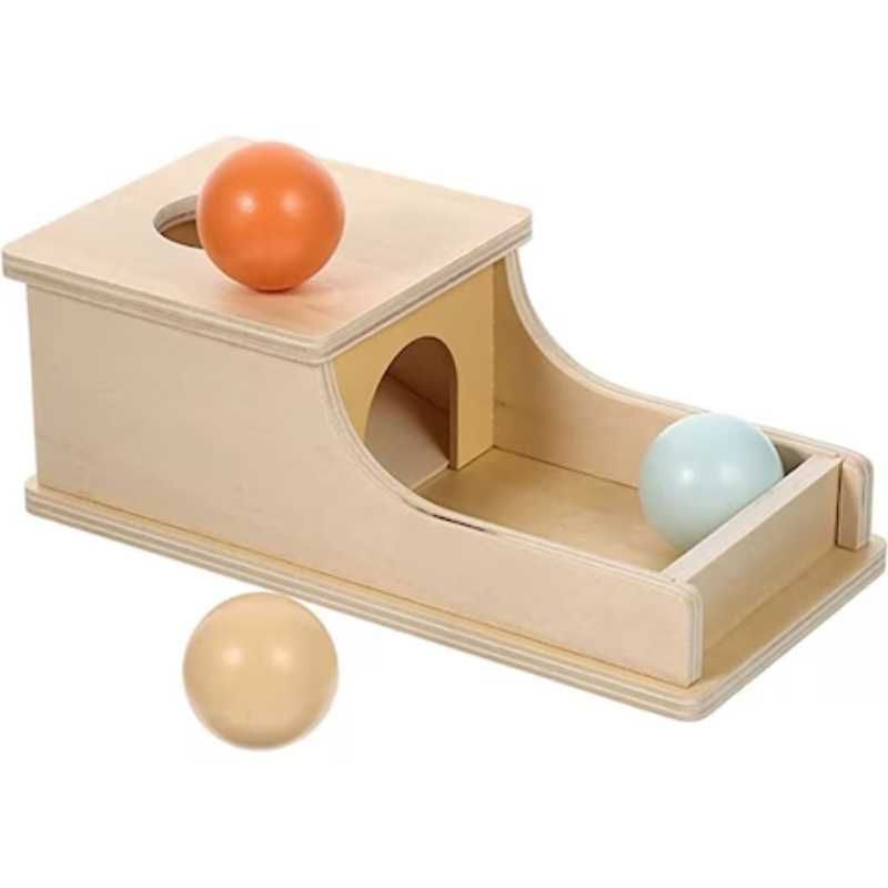Cutia permanentei cu 3 bile din lemn si sertar sferic, Montessori