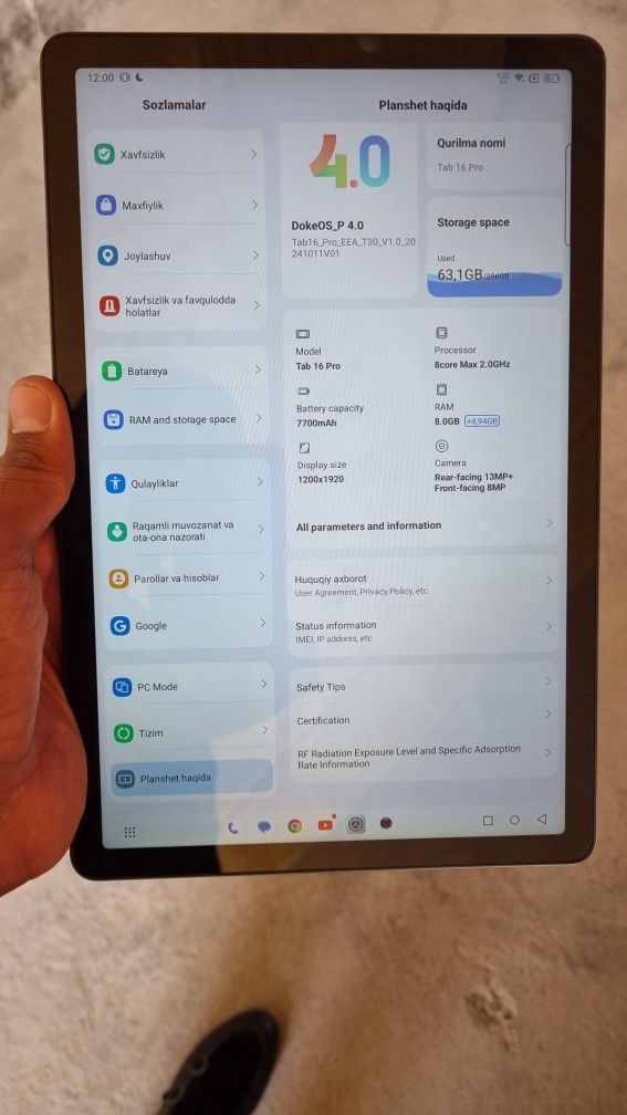 Planshet: Tab 16 Pro