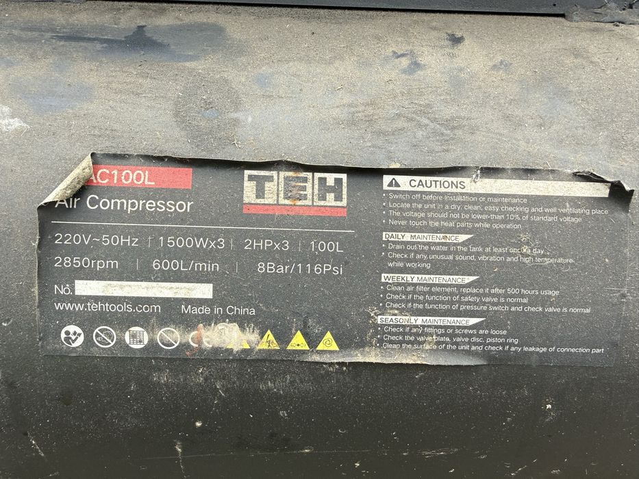 * TEH 3 моторный 100 литровый бесшумный воздушный компрессор