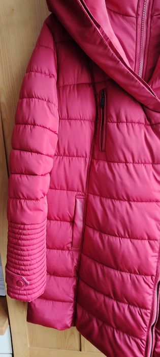 Дамско зимно яке с качулка, естествен косъм, цвят бордо от шушляк,3XL