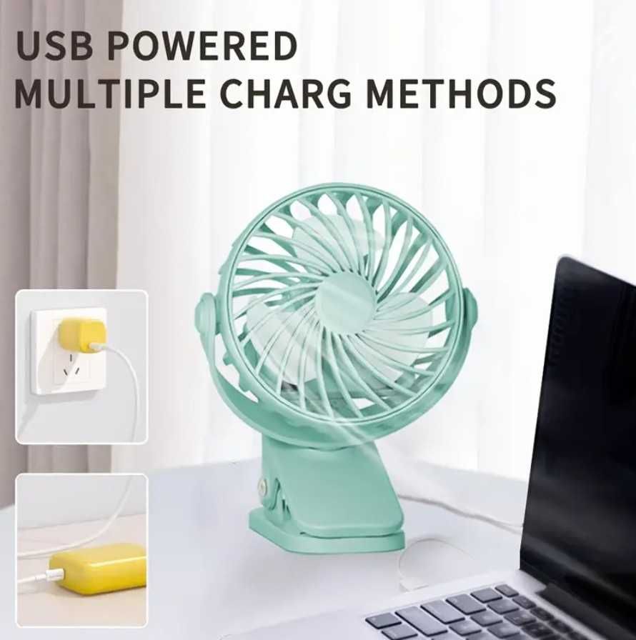 Ventilator portabil cu clapeta si LED - reincarcabil