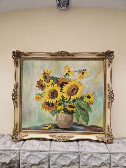 Натюрморт голям антикварен масло платно рамка