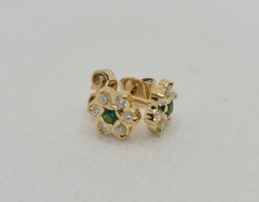 Cercei aur galben 14k cu diamante și tsavorit natural