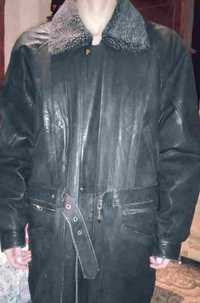 Кожаная мужская куртка с подкладкой, размер 54