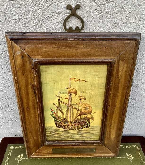 Deosebit tablou-foarte vechi-Nava comercială din sec-XVII-Anglia