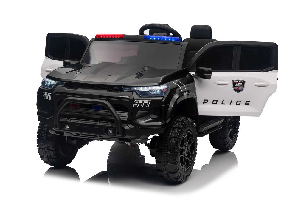 Двуместен акумулаторен джип POLICE 4X4 24V MP3 меки гуми,Кожена седалк