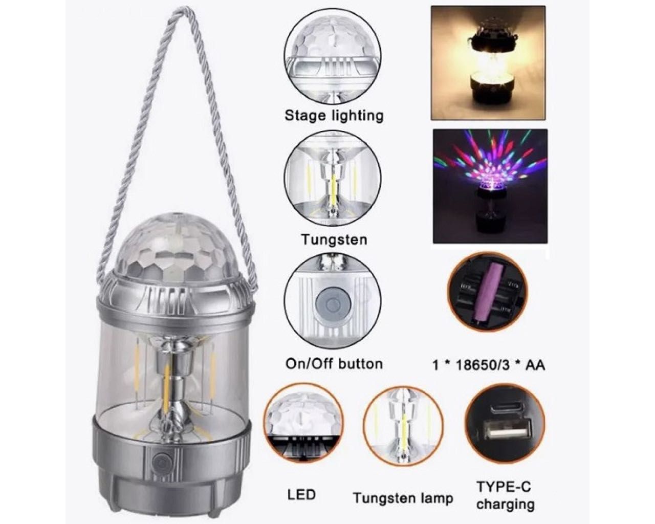 Мултифункционалната LED лампа диско и къмпинг за осветление USB