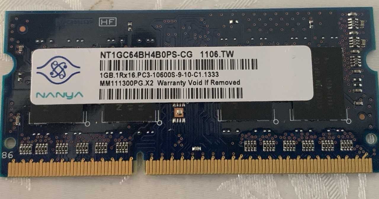 Оперативная память для ноутбука  DDR3 1 GB