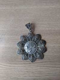 Medalion mare 10 cm lucrat in filigram placat  argint imagine Iisus