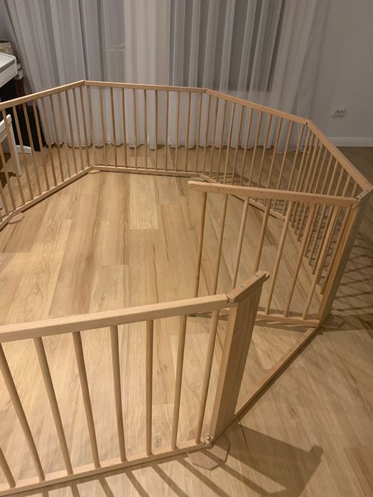 Țarc bebeluși/copii 7 elemente + poartă, fag masiv