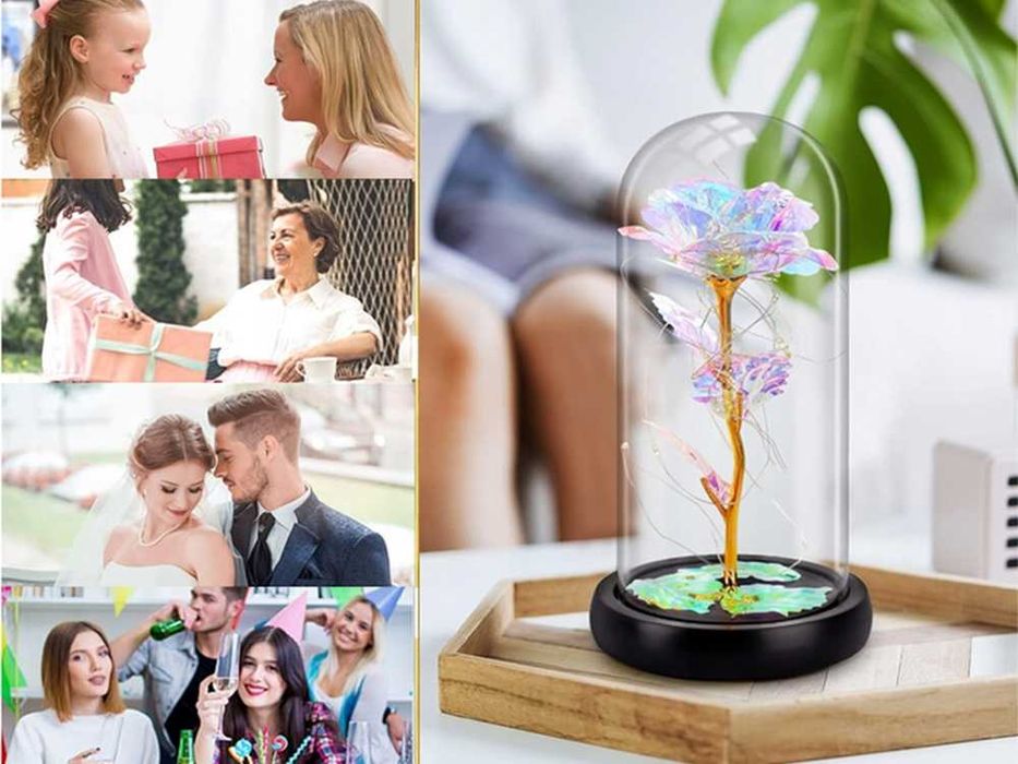 Trandafir etern in cupola de sticla Lumina LED Cadou Elegant 11x21 cm