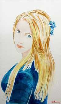 Pictura in acuarela - Hortensia in albastru
