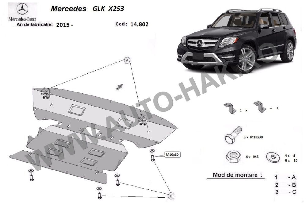 Scut motor metalic Mercedes GLK X204 2008-2015 - otel 2,5mm