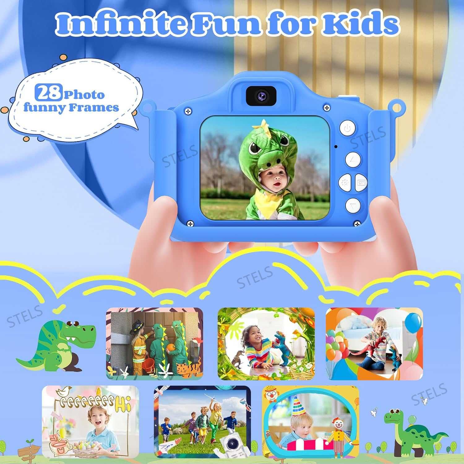Детски фотоапарат STELS X350, 16GB карта, Селфи, Full HD, Игри