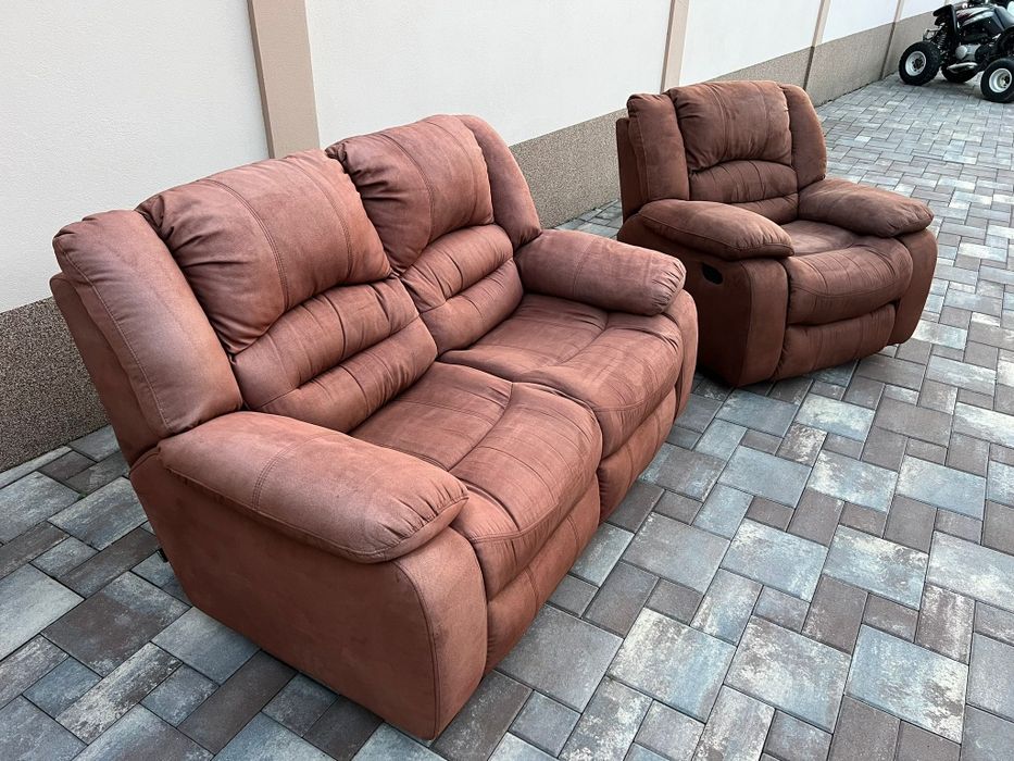 Canapea 2 locuri și fotoliu cu recliner
