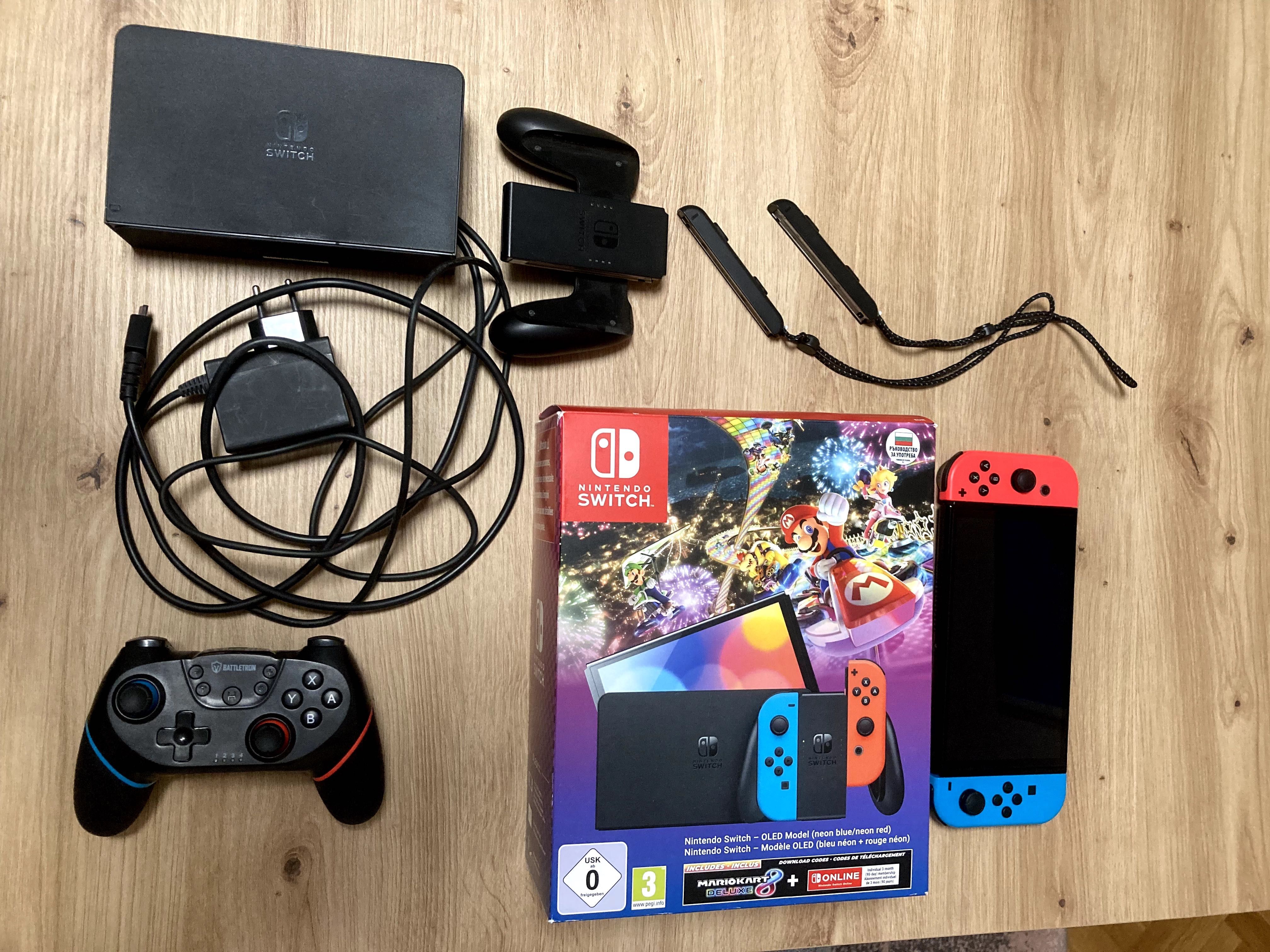 Nintendo Switch OLED - Neon Red & Neon Blue + Mario Kart 8